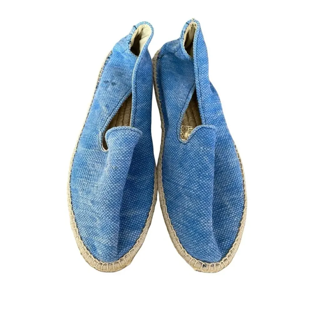 Manebi Distressed Blue Canvas Espadrille Slip-On Shoes size 39 US 9